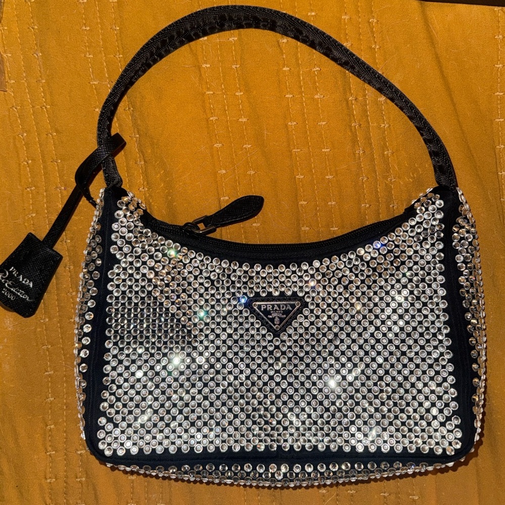 Prada Black and Silver Crystal Shoulder Bag